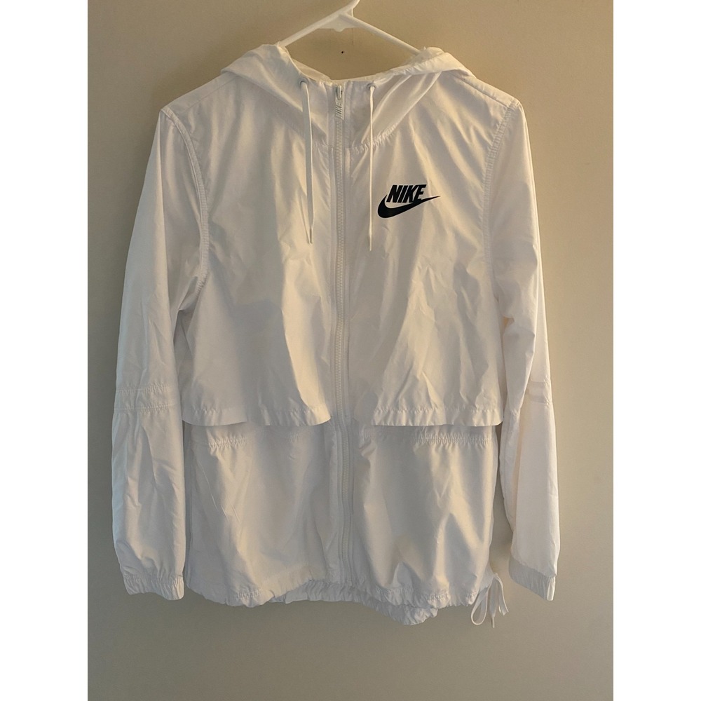 Nike Womens White Hooded Windbreaker Jacket Full Zip Lightweight Size Small